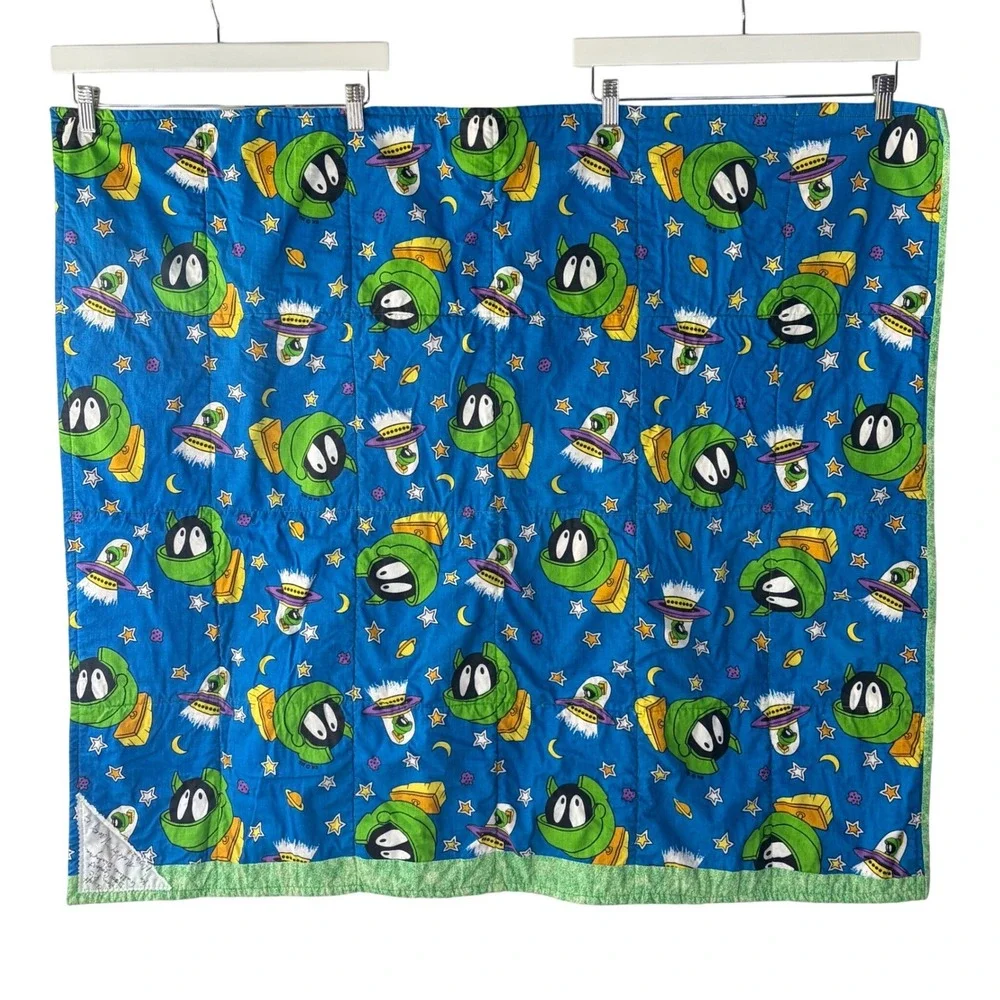 Handmade Marvin the Martian Reversible Quilted Baby Blanket Looney Tunes Space